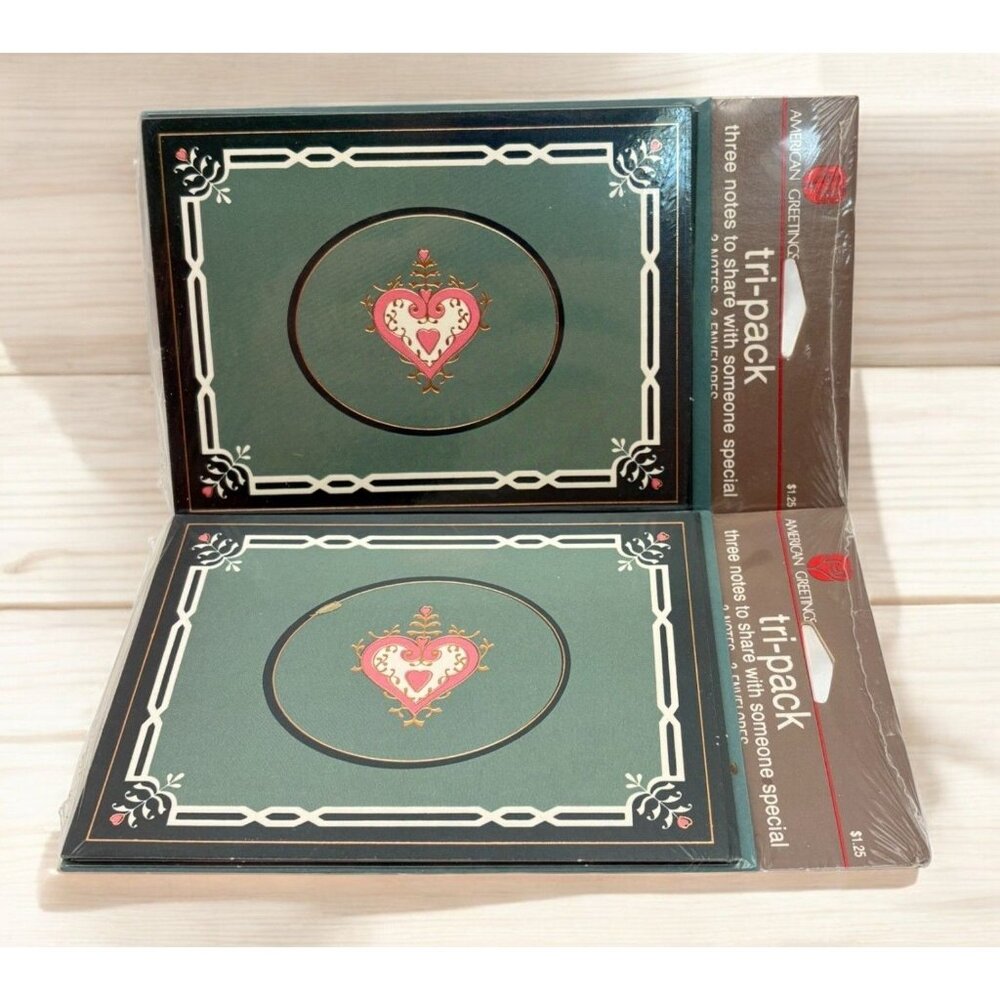 American Greetings 6 Blank Note Cards Pink Heart Motif Tri-Pack New